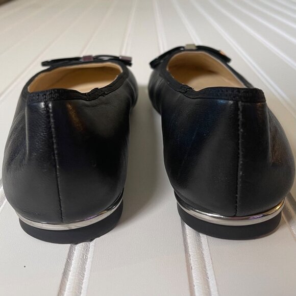 Nine West Jolee Women Cap Toe Ballet Flat 8M Black Leather Round Toe Slip-On Bow - Picture 7 of 10